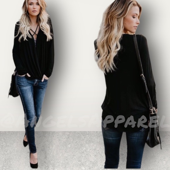 NEW✔️ Sexy Deep V Crisscrossed Tunic in Black - Picture 4 of 7